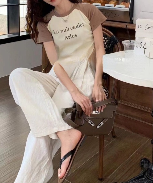 Vipoa（ヴィポア）の「サイドストリングラグランTシャツ（Tシャツ/カットソー・レディース・ホワイト×ブラック/ピンク/ベージュ/グレー・FREE）」の5枚目の写真