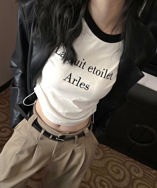 Vipoa（ヴィポア）の「サイドストリングラグランTシャツ（Tシャツ/カットソー・レディース・ホワイト×ブラック/ピンク/ベージュ/グレー・FREE）」の9枚目の写真