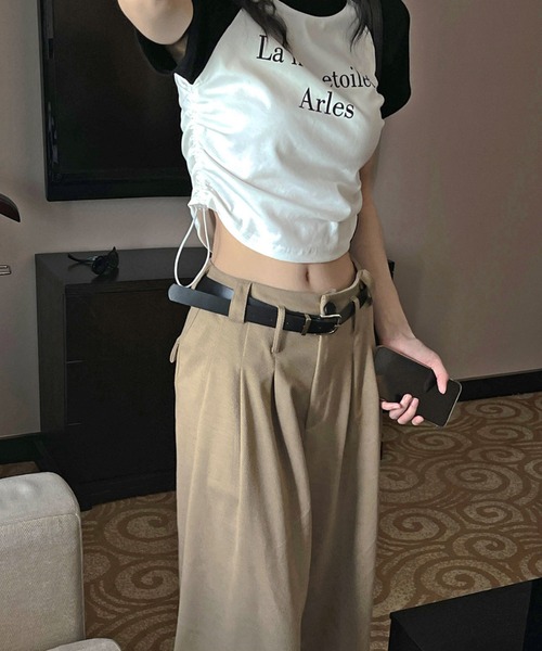 Vipoa（ヴィポア）の「サイドストリングラグランTシャツ（Tシャツ/カットソー・レディース・ホワイト×ブラック/ピンク/ベージュ/グレー・FREE）」の12枚目の写真