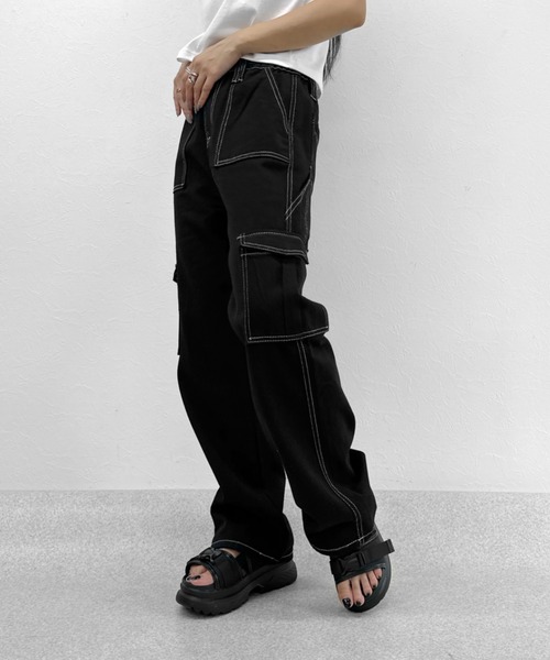LVEU.（ラブユ.）の「【LVEU.】ステッチベイカーカーゴパンツ / ボトムス パンツ カーゴ レギュラー ストレート ステッチ カジュアル ベイカー ブラック（カーゴパンツ・レディース・ブラック・FREE）」の5枚目の写真