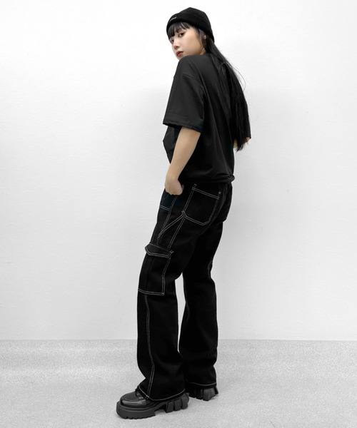 LVEU.（ラブユ.）の「【LVEU.】ステッチベイカーカーゴパンツ / ボトムス パンツ カーゴ レギュラー ストレート ステッチ カジュアル ベイカー ブラック（カーゴパンツ・レディース・ブラック・FREE）」の8枚目の写真