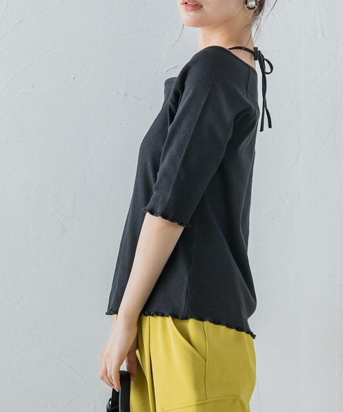 VICKY（ビッキー）の「【レディな印象を演出】5分袖ヒモ付カットソー《洗濯機で洗える》（Tシャツ/カットソー・レディース・レッド/ブラック/グリーン・M）」の2枚目の写真