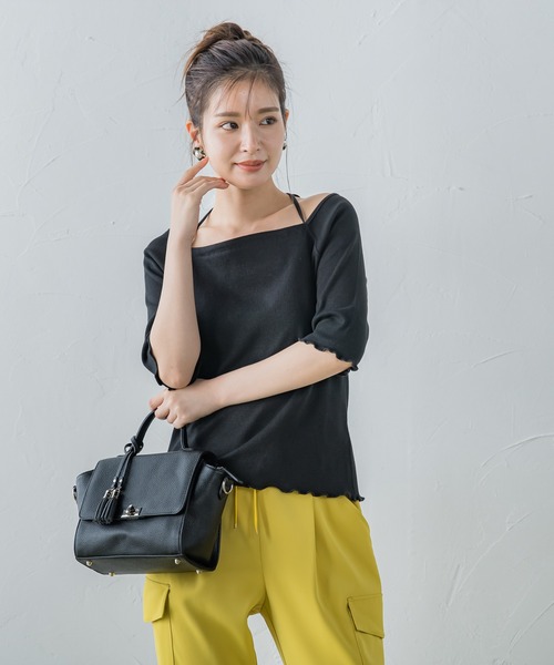 VICKY（ビッキー）の「【レディな印象を演出】5分袖ヒモ付カットソー《洗濯機で洗える》（Tシャツ/カットソー・レディース・レッド/ブラック/グリーン・M）」の4枚目の写真