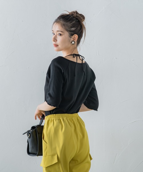 VICKY（ビッキー）の「【レディな印象を演出】5分袖ヒモ付カットソー《洗濯機で洗える》（Tシャツ/カットソー・レディース・レッド/ブラック/グリーン・M）」の5枚目の写真