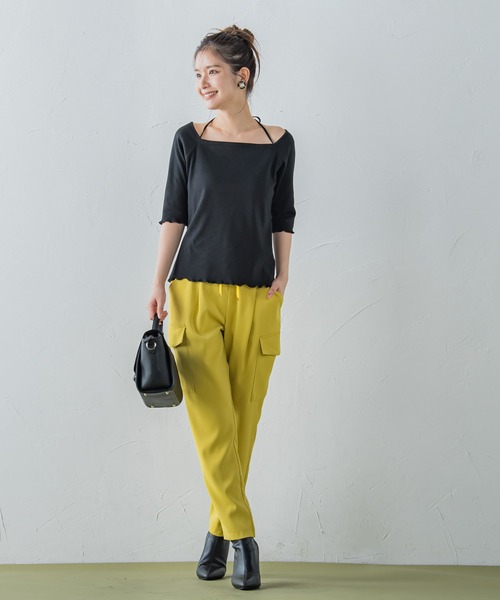 VICKY（ビッキー）の「【レディな印象を演出】5分袖ヒモ付カットソー《洗濯機で洗える》（Tシャツ/カットソー・レディース・レッド/ブラック/グリーン・M）」の6枚目の写真