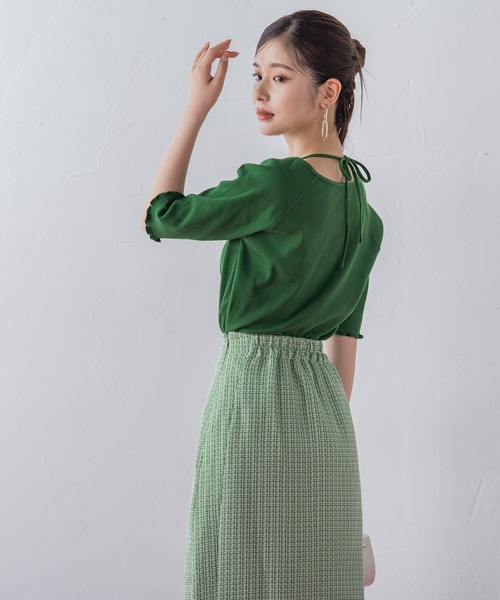 VICKY（ビッキー）の「【レディな印象を演出】5分袖ヒモ付カットソー《洗濯機で洗える》（Tシャツ/カットソー・レディース・レッド/ブラック/グリーン・M）」の10枚目の写真