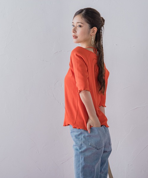 VICKY（ビッキー）の「【レディな印象を演出】5分袖ヒモ付カットソー《洗濯機で洗える》（Tシャツ/カットソー・レディース・レッド/ブラック/グリーン・M）」の22枚目の写真