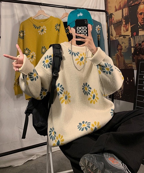 BENDER TOKYO(ベンダートウキョウ)の「【BENDER TOKYO】花柄 デイジー ジャガード ルーズニット プルオーバー(ニット/セーター・メンズ・ベージュ/マスタード/ブラック/ライトグリーン・L/XXL/FREE/M/XL)」の17枚目の写真