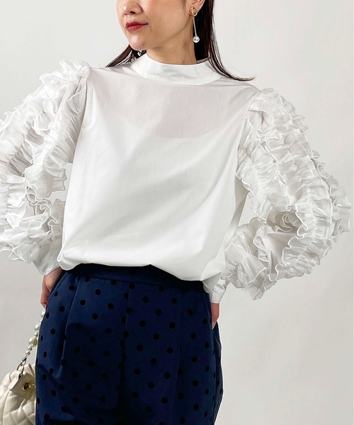 PICCIN(ピッチン)の「【WEB限定】フリルスリーブブラウス(シャツ/ブラウス・レディース・ブラック/オフホワイト・M)」の1枚目の写真