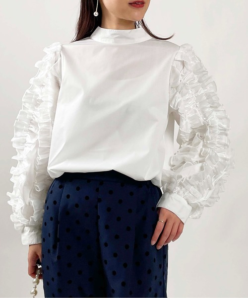 PICCIN(ピッチン)の「【WEB限定】フリルスリーブブラウス(シャツ/ブラウス・レディース・ブラック/オフホワイト・M)」の3枚目の写真