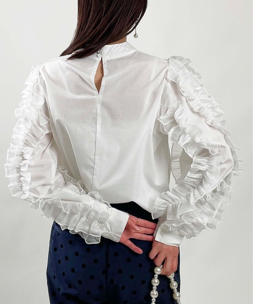 PICCIN(ピッチン)の「【WEB限定】フリルスリーブブラウス(シャツ/ブラウス・レディース・ブラック/オフホワイト・M)」の5枚目の写真