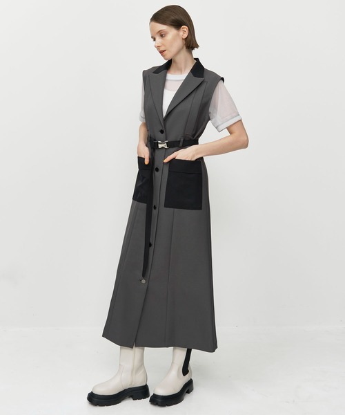 CITY TOKYO（シティトウキョウ）の「バイカラージレワンピース（ワンピース・レディース・グレー/グリーン・2/1）」の5枚目の写真