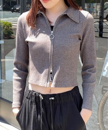 Wジップ襟付きニット