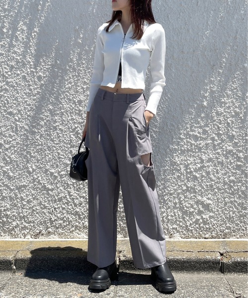 one way（ワンウェイ）の「Wジップ襟付きニット（Tシャツ/カットソー