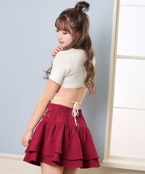 Diable baiser(ディアブルベーゼ)の「ストーン×ハートビジューフレアミニスカート(スカート・レディース・ブラック/レッド・MEDIUM/XX-LARGE/X-LARGE/LARGE)」の5枚目の写真