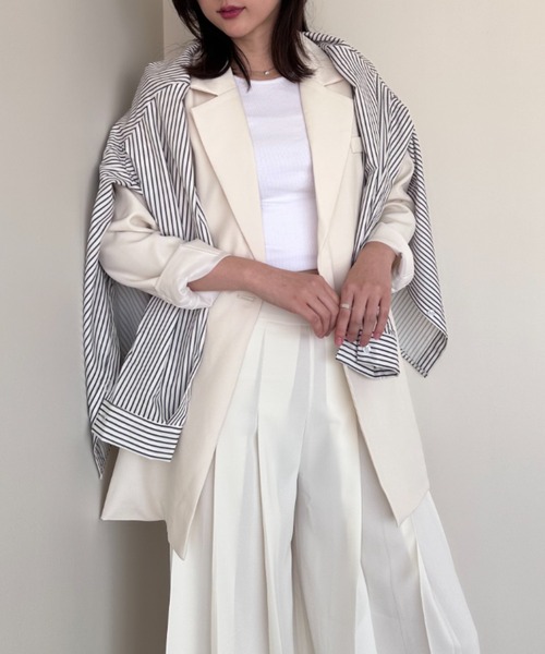 gossip!ロサンゼルス(ゴシップロサンゼルス)の「ワンピ風 コンストラクションジャケット(テーラードジャケット・レディース・オフホワイト/ブラック/ピンク/ライトブラウン・S/M)」の5枚目の写真