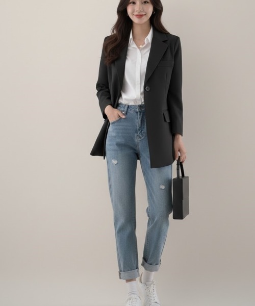 gossip!ロサンゼルス(ゴシップロサンゼルス)の「ワンピ風 コンストラクションジャケット(テーラードジャケット・レディース・オフホワイト/ブラック/ピンク/ライトブラウン・S/M)」の13枚目の写真