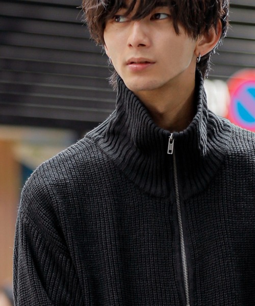 ADMIX/ATELIER SAB MEN(アドミックスアトリエサブメン)の「【no sweat.×ADMIX/ATELIER SAB MENコラボ】畦編み ハイネック ドライバーズ ニット ジップカーディガン(カーディガン/ボレロ・メンズ・ブラック/グレイッシュベージュ/サックスブルー・M/L)」の14枚目の写真