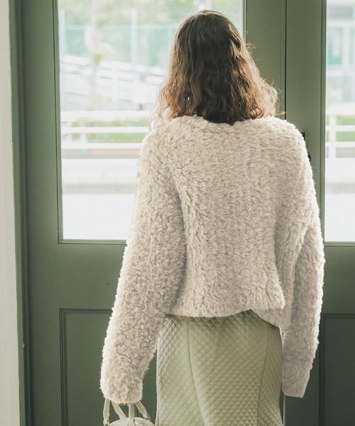 coca（coca）（コカ）の「ワイドリブショート丈プードルニット（ニット/セーター・レディース・ベージュ/ダークブルー・ONE SIZE）」の7枚目の写真