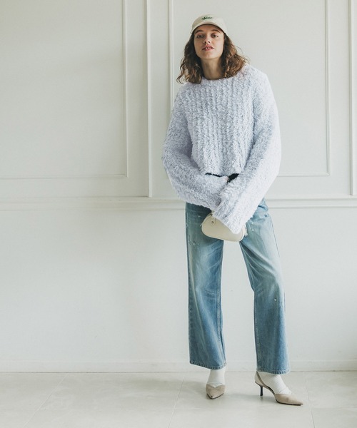 coca（coca）（コカ）の「ワイドリブショート丈プードルニット（ニット/セーター・レディース・ベージュ/ダークブルー・ONE SIZE）」の8枚目の写真