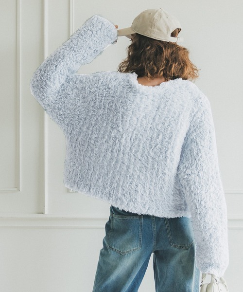 coca（coca）（コカ）の「ワイドリブショート丈プードルニット（ニット/セーター・レディース・ベージュ/ダークブルー・ONE SIZE）」の11枚目の写真