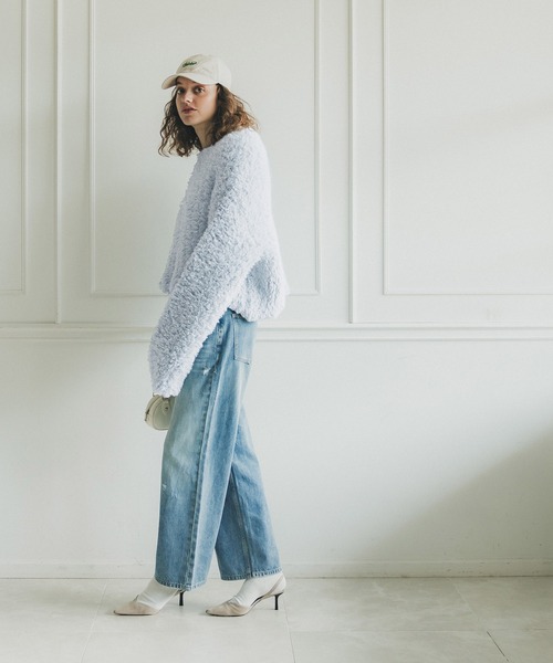 coca（coca）（コカ）の「ワイドリブショート丈プードルニット（ニット/セーター・レディース・ベージュ/ダークブルー・ONE SIZE）」の12枚目の写真