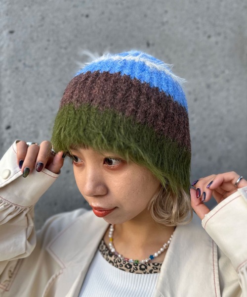 CIAOPANIC（チャオパニック）の「ボーダーシャギーMIXニット帽（ニットキャップ/ビーニー・レディース・グリーン/ピンク・FREE）」の3枚目の写真