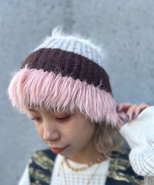 CIAOPANIC（チャオパニック）の「ボーダーシャギーMIXニット帽（ニットキャップ/ビーニー・レディース・グリーン/ピンク・FREE）」の8枚目の写真