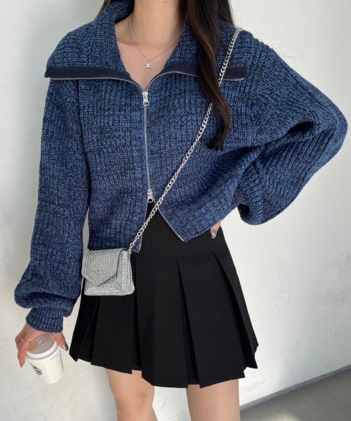 【再値下げしました❣️】エムプルミエ　カーディガン　ネイビー m,i,d, navy / バイカラー半袖ニットカーディガンの限定カラーネイビー