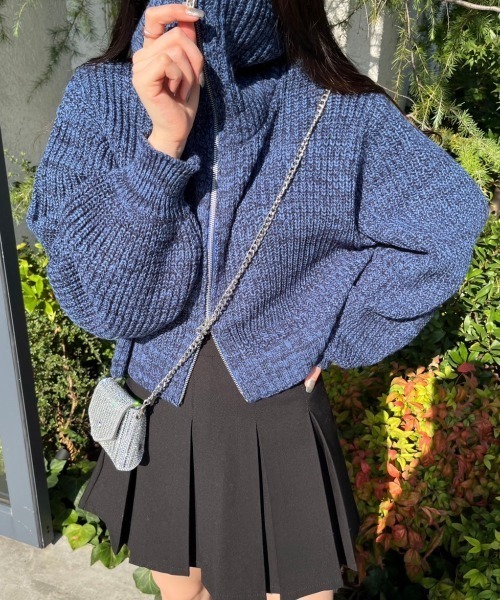ダブルジップセーラーカラーニットカーディガン（カーディガン
