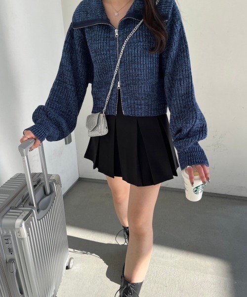 ダブルジップセーラーカラーニットカーディガン（カーディガン/ボレロ
