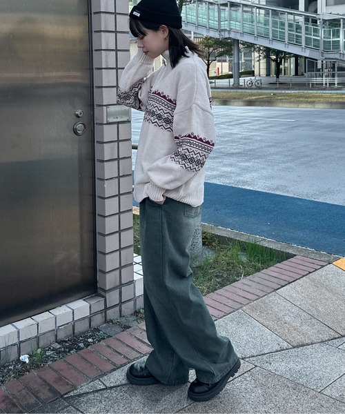 kutir(クティール)の「ベロアモールノルディックハーフジップニット(ニット/セーター・レディース・ネイビー/アイボリー/カーキ・FREE)」の21枚目の写真
