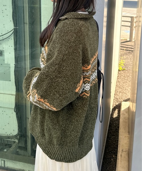 kutir(クティール)の「ベロアモールノルディックハーフジップニット(ニット/セーター・レディース・ネイビー/アイボリー/カーキ・FREE)」の13枚目の写真