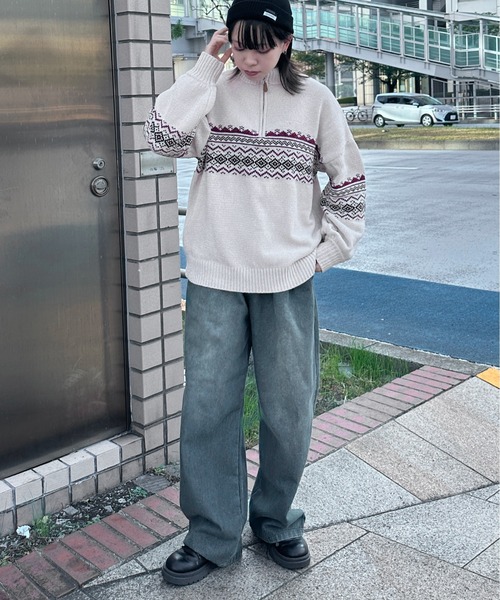 kutir(クティール)の「ベロアモールノルディックハーフジップニット(ニット/セーター・レディース・ネイビー/アイボリー/カーキ・FREE)」の20枚目の写真