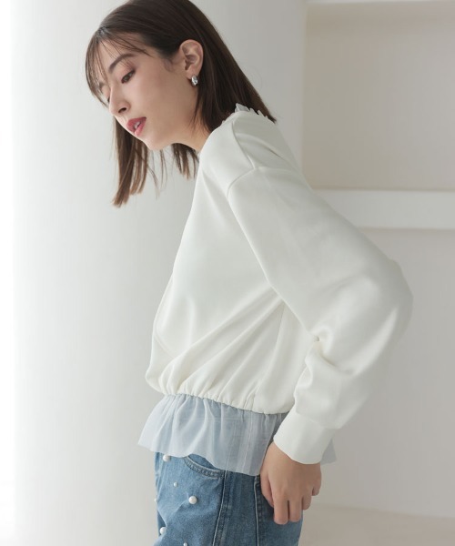 DONOBAN（ドノバン）の「フリルカラートップス（スウェット・レディース・ホワイト/ライトベージュ/ブラック・F）」の4枚目の写真