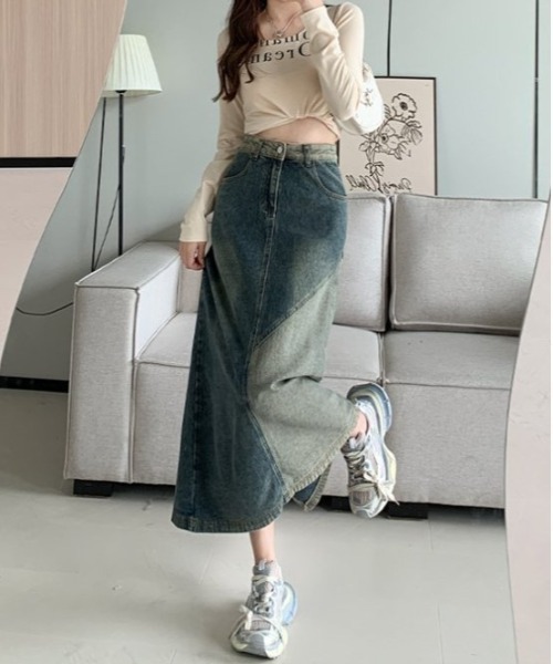 COMON+(コモンプラス)の「切替ロング丈デニムスカート(デニムスカート・レディース・インディゴブルー・L/M)」の3枚目の写真