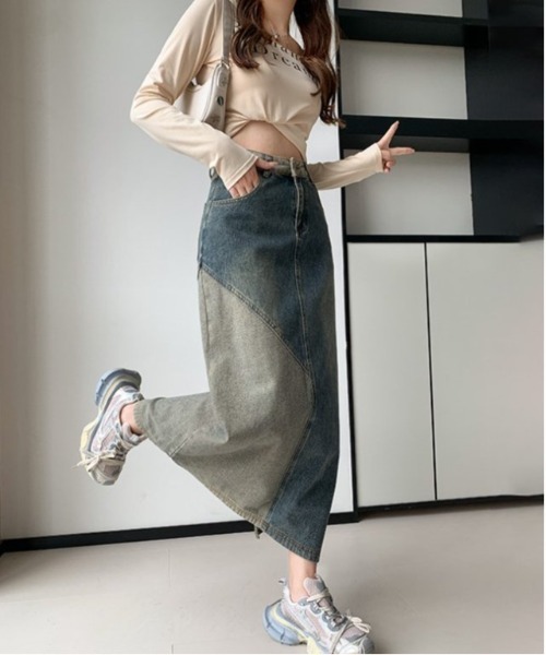 COMON+(コモンプラス)の「切替ロング丈デニムスカート(デニムスカート・レディース・インディゴブルー・L/M)」の5枚目の写真