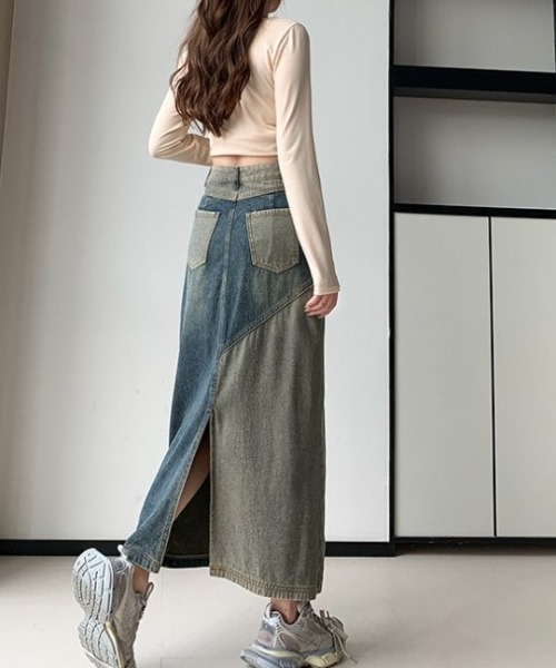 COMON+(コモンプラス)の「切替ロング丈デニムスカート(デニムスカート・レディース・インディゴブルー・L/M)」の4枚目の写真