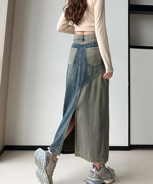 COMON+(コモンプラス)の「切替ロング丈デニムスカート(デニムスカート・レディース・インディゴブルー・L/M)」の9枚目の写真