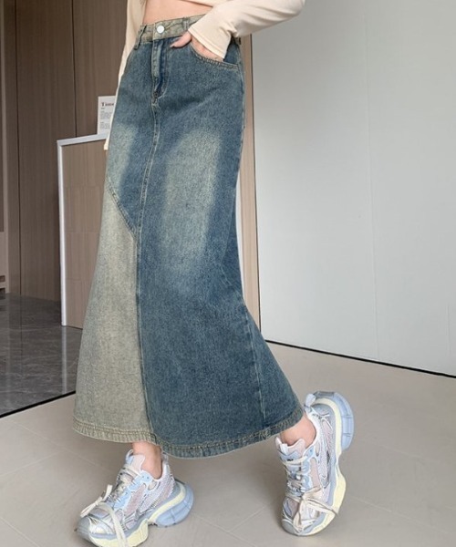 COMON+(コモンプラス)の「切替ロング丈デニムスカート(デニムスカート・レディース・インディゴブルー・L/M)」の8枚目の写真