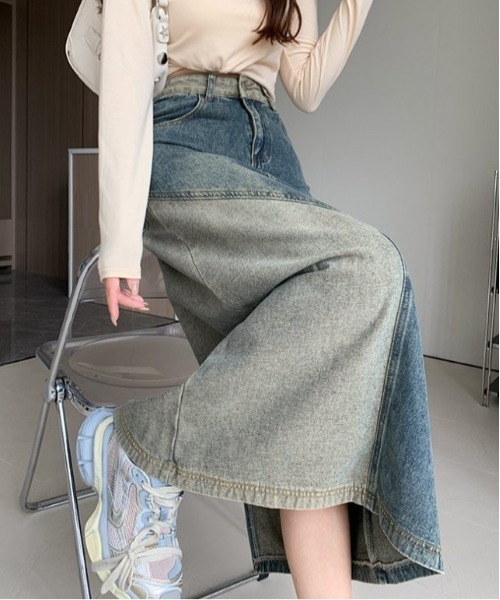 COMON+(コモンプラス)の「切替ロング丈デニムスカート(デニムスカート・レディース・インディゴブルー・L/M)」の6枚目の写真