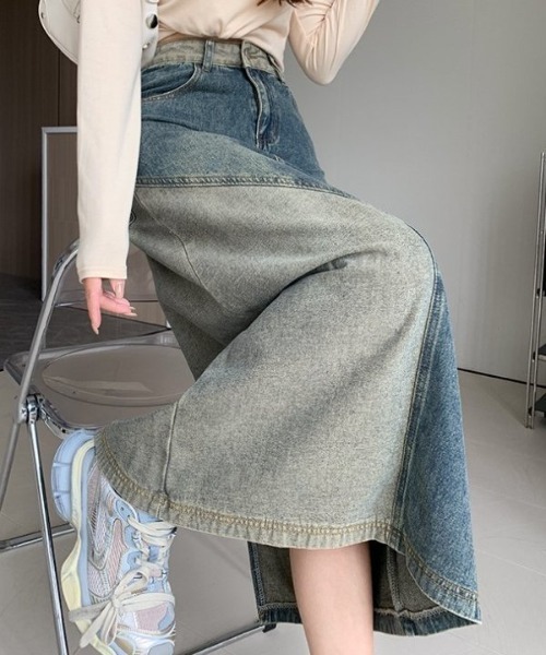 COMON+(コモンプラス)の「切替ロング丈デニムスカート(デニムスカート・レディース・インディゴブルー・L/M)」の11枚目の写真