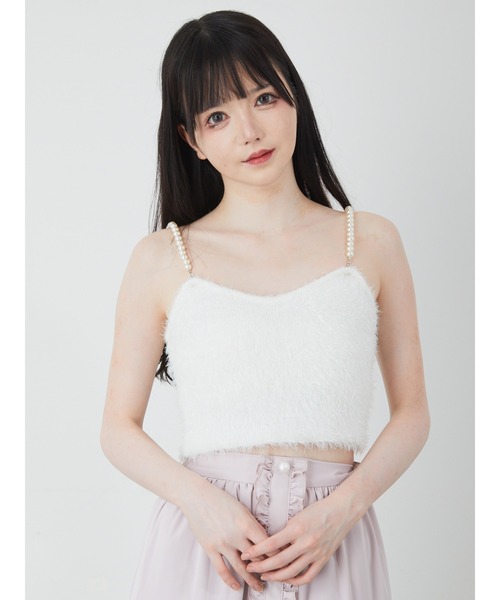 Ank Rouge(アンクルージュ)の「キラキラフェザービスチェ(キャミソール・レディース・ピンク/ブルー/ホワイト・M)」の2枚目の写真