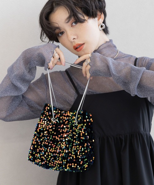 RAGEBLUE（レイジブルー）の「2WAY/スパンコールハンドバッグ（ハンドバッグ・レディース・ブラック/イエローゴールド・ONE SIZE）」の3枚目の写真