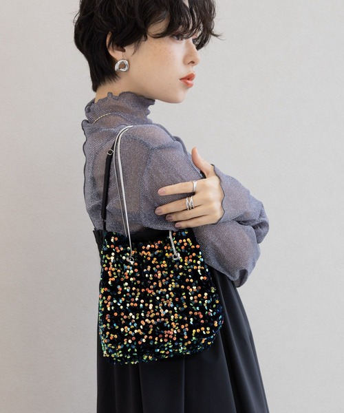 RAGEBLUE（レイジブルー）の「2WAY/スパンコールハンドバッグ（ハンドバッグ・レディース・ブラック/イエローゴールド・ONE SIZE）」の5枚目の写真