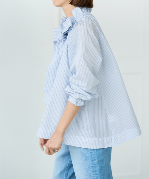 IENA（イエナ）の「＆NAVY エアリーコットンボウタイブラウス（シャツ 