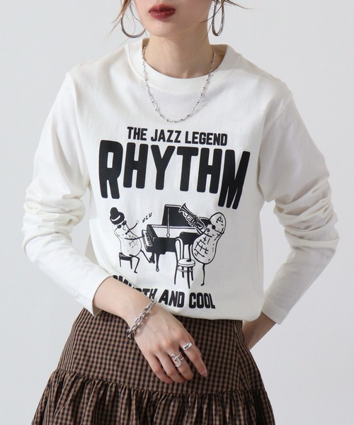 ACE(エース)の「ACE プリント 長袖 Tシャツ(Tシャツ/カットソー・レディース・ホワイト/ブラック系その他/ネイビー系1/ブラック/ホワイト系その他3/ベージュ/ホワイト系その他/ベージュ系その他/グリーン/ネイビー/カーキ/ホワイト系その他2/ブルーグレー/ブラック系その他2/チャコール/ブルー系その他/ピンクベージュ/アイボリー/グレー系その他/チャコールグレー/ネイビー系/ホワイト系その他4/ブラック系その他4/グリーン系その他/ブラック系その他3/ホワイト系その他5・M/LL/L/S)」の1枚目の写真
