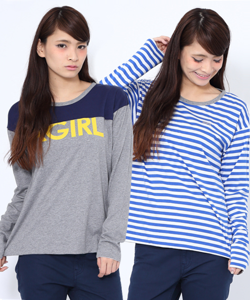 X-girl（エックスガール）の「REVERSIBLE L/S TEE（Tシャツ/カットソー・レディース・ブラック/アッシュ/ネイビー・2/1）」の2枚目の写真
