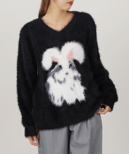 Chick（チック）の「RABBIT SHAGGY KNIT / ラビットシャギーニット（ニット/セーター・レディース・ブラック・S/M/L）」の5枚目の写真