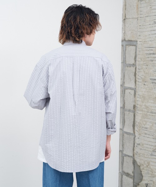 WHIMSIC（ウィムジック）の「【UNISEX】シアサッカーストライプシャツ（シャツ/ブラウス・メンズ・ブルー/グリーン/グレー・FREE）」の16枚目の写真